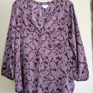 Liz Claiborne Burgundy and White Paisley Blouse